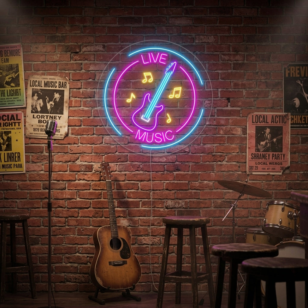 "Live Music Notes Guitar" Neon Sign