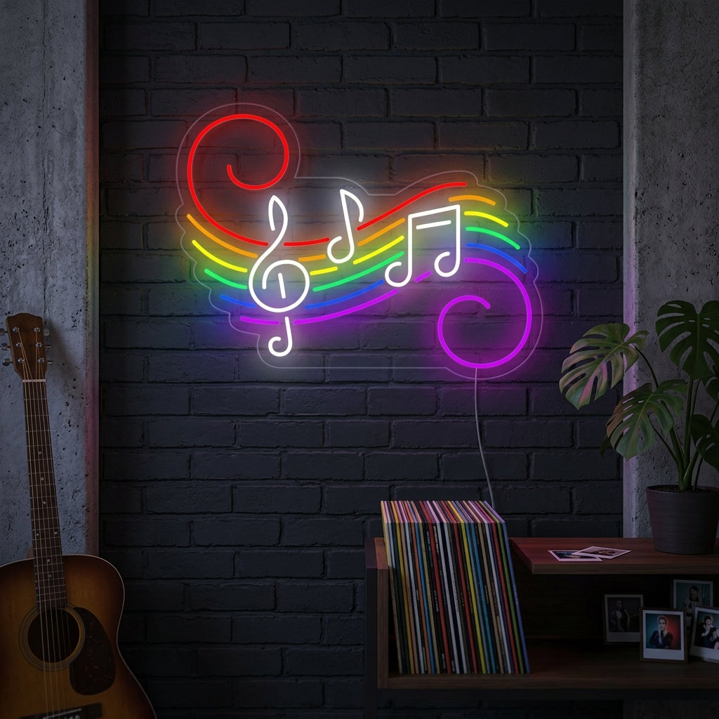 "LGBT Music Notes Rainbow" Neon Sign