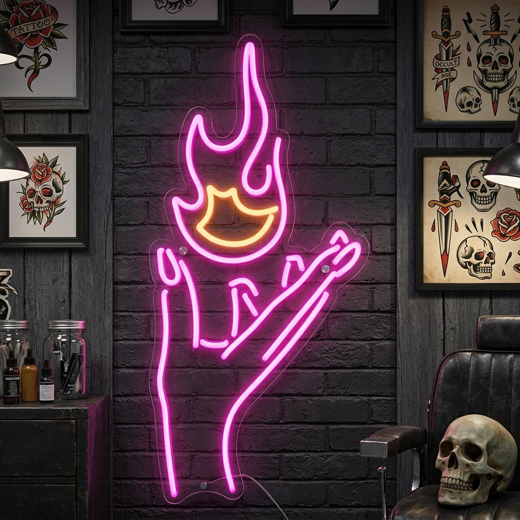 "Fire and Hand" Neon Sign