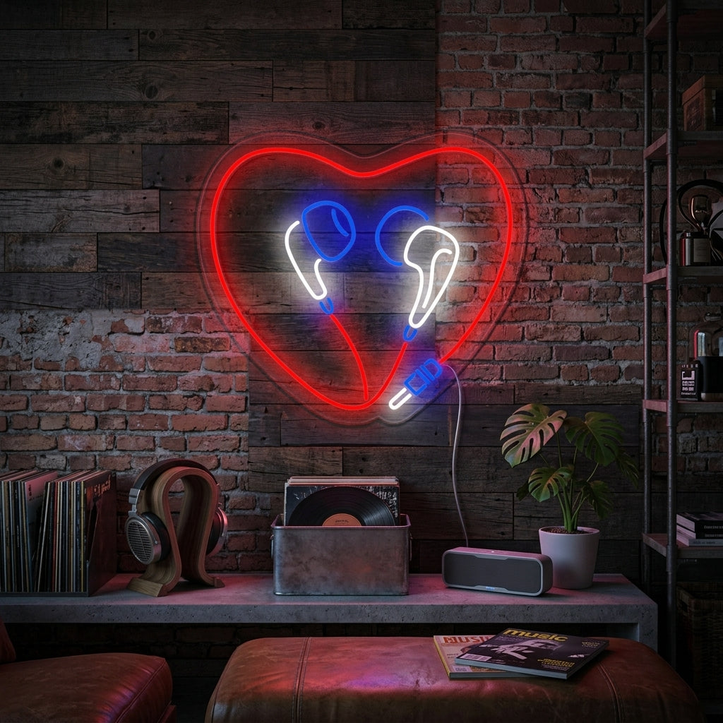 "Heart Earphones" Neon Sign