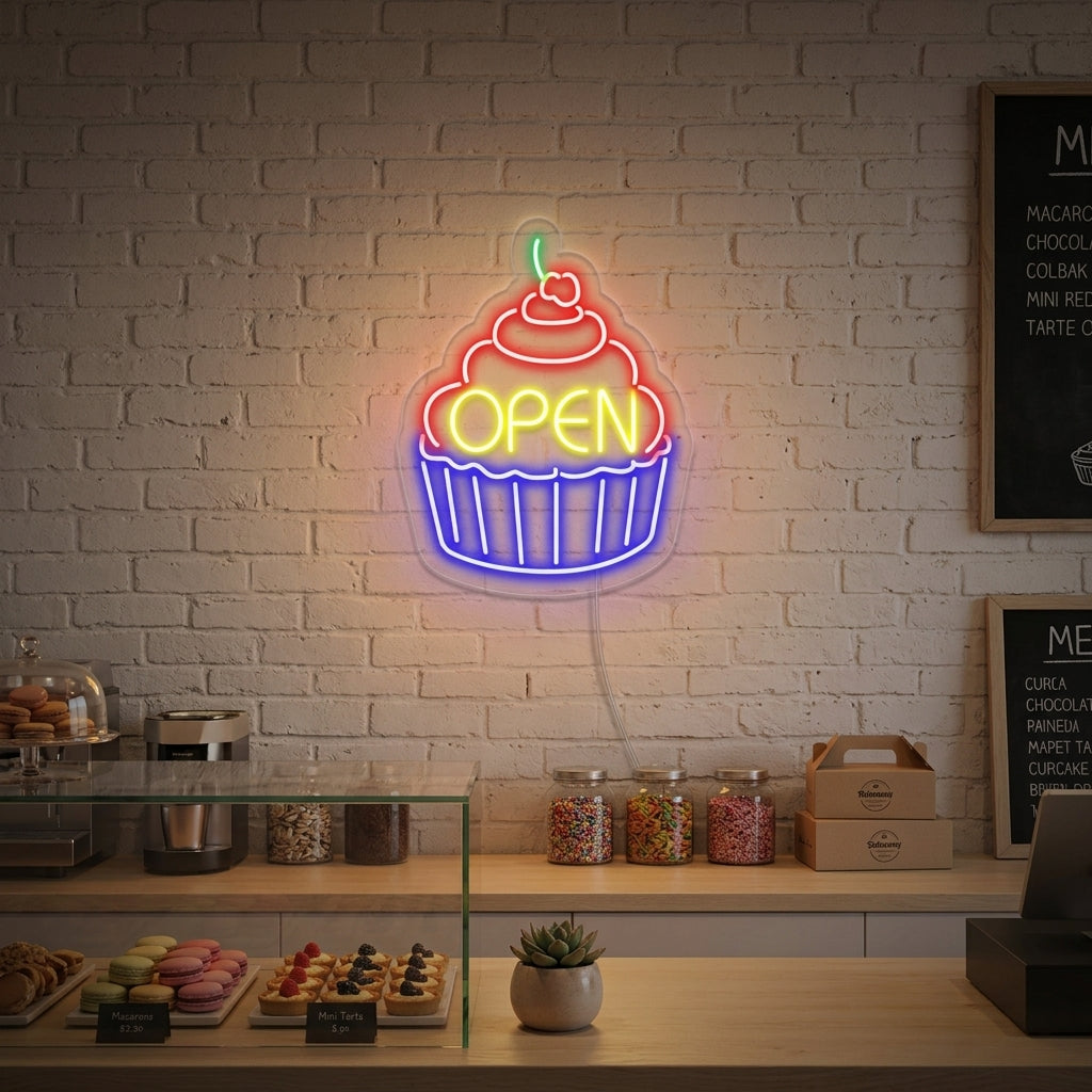"Cupcake Open" Neon Sign