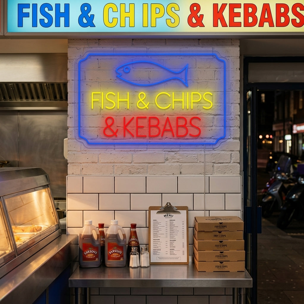 "Fish Chips Kebabs" Neon Sign