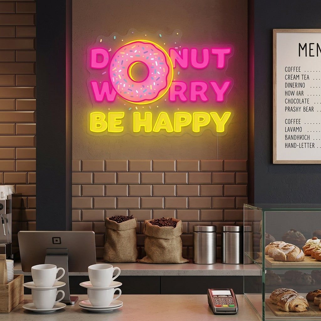 "Donut Do Not Worry Be Happy" Neon Sign