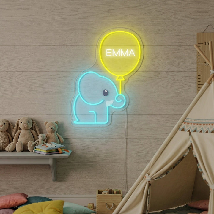 "Custom Name Elephant Balloon, Kids Room Decor" Neon Sign