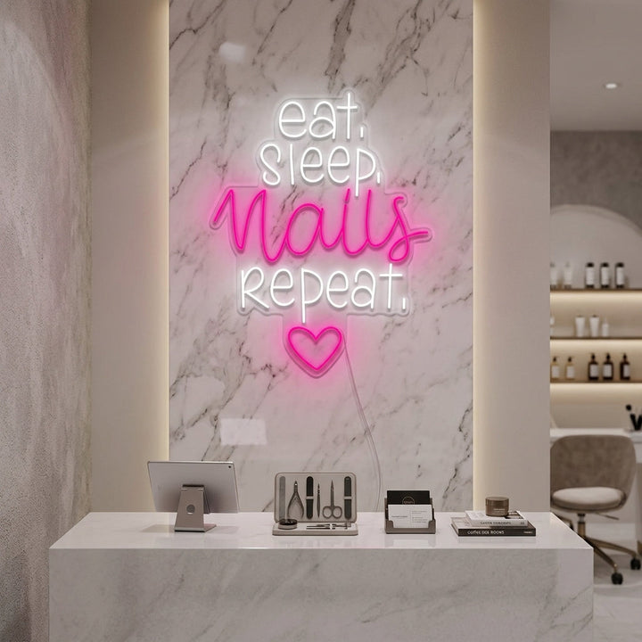 "Eat Sleep Nails Repeat" Neon Sign