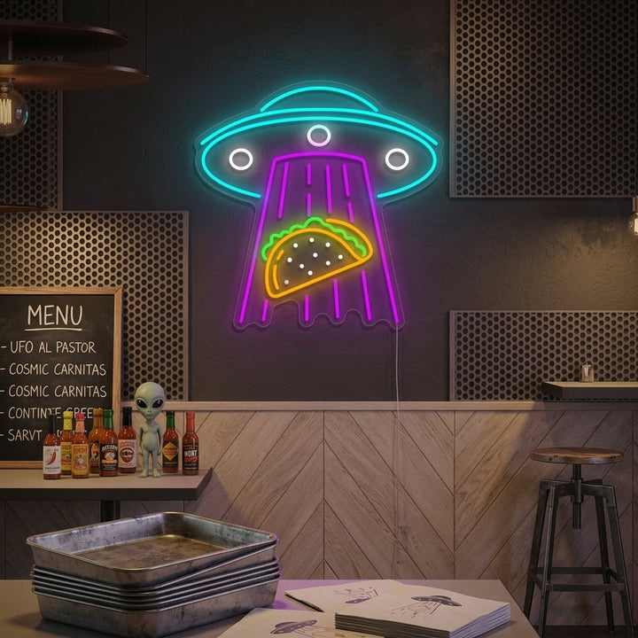 "Ufo Abducting Tacos" Neon Sign