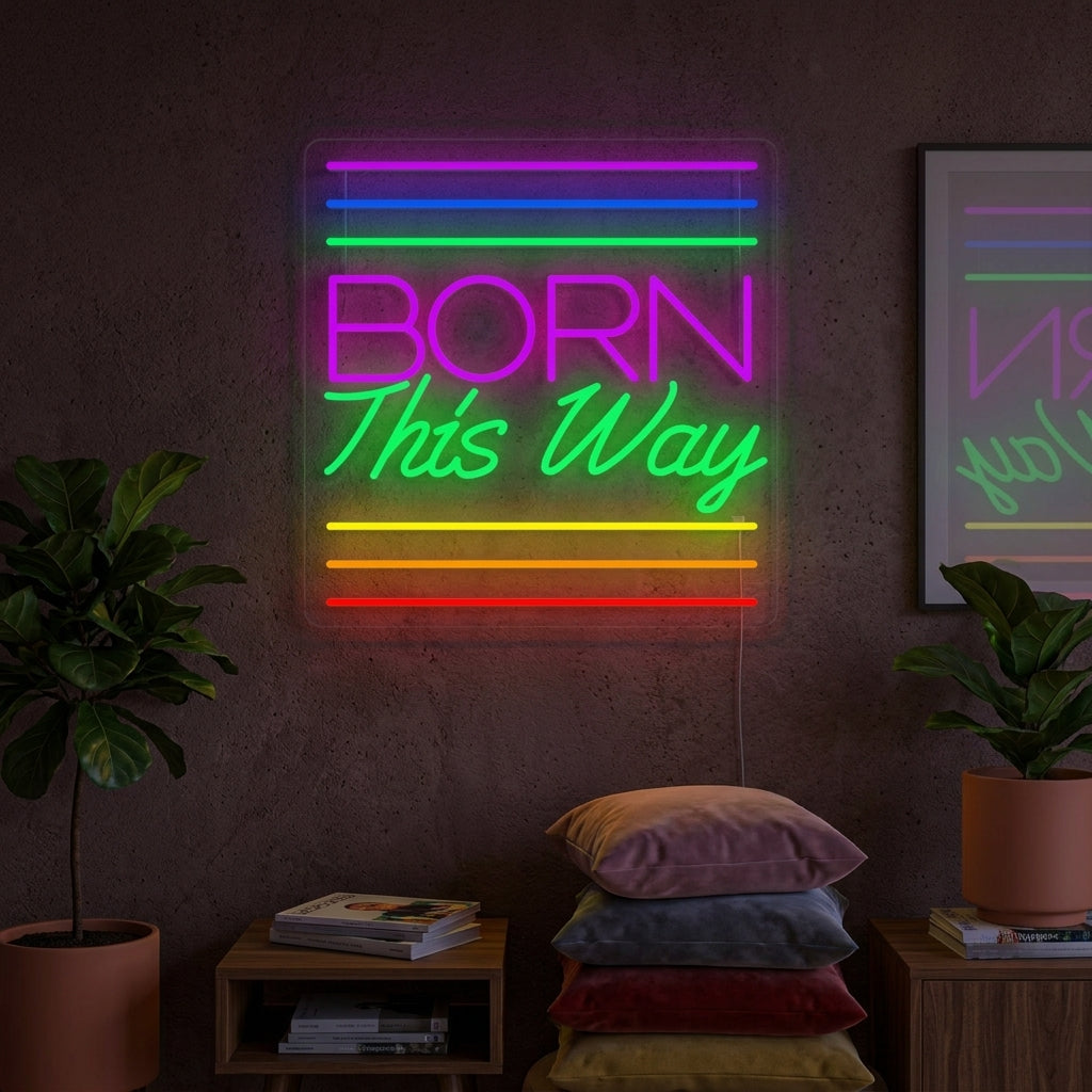 "LGBT Born This Way Rainbow" Neon Sign