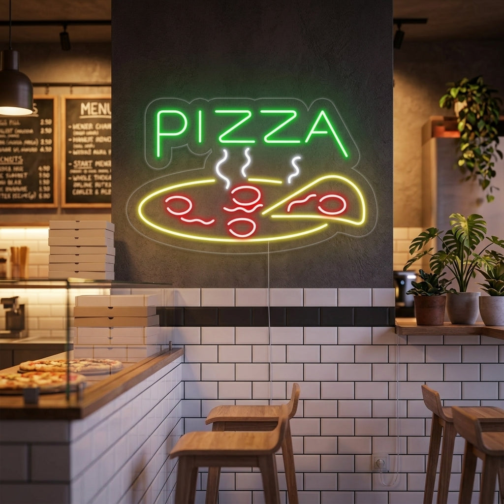 "Pizza Restaurant Open" Neon Sign