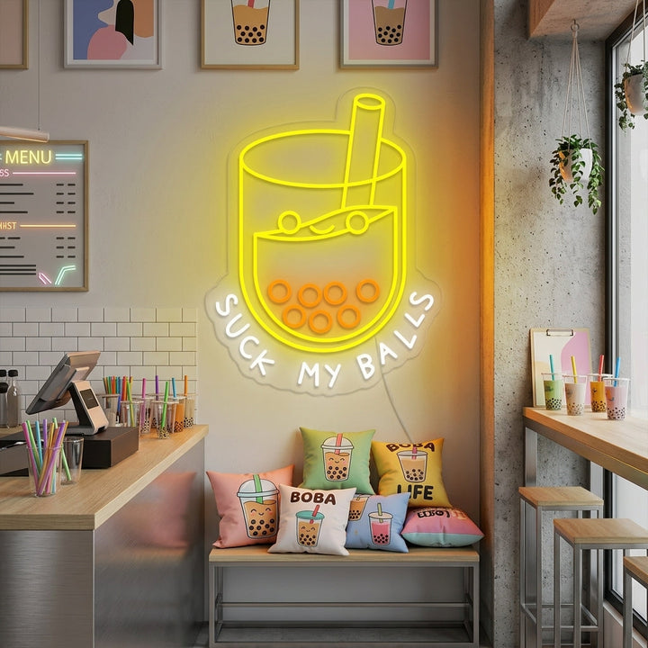 "Suck my balls Boba Tea Boba Lovers" Neon Sign
