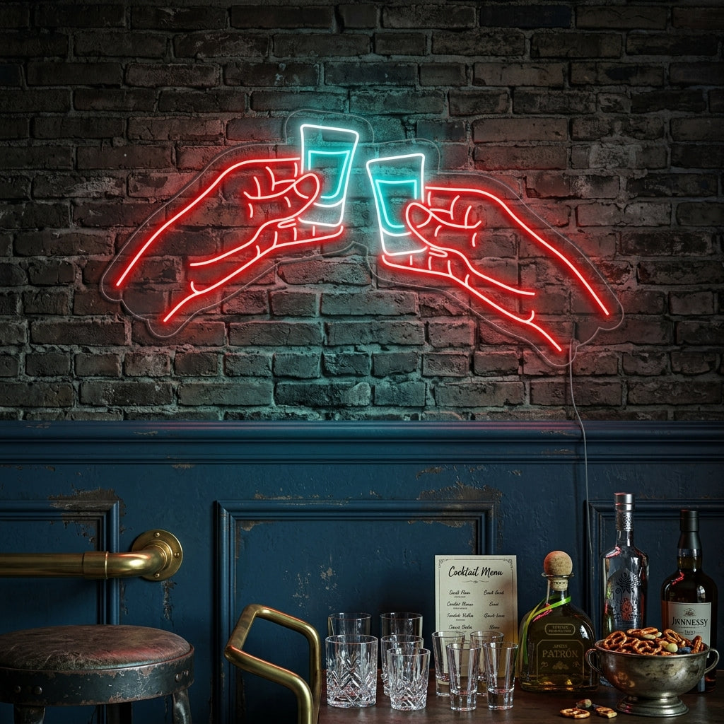 "Two Hands Clinking Vodka or Tequila Shots Bar" Neon Sign