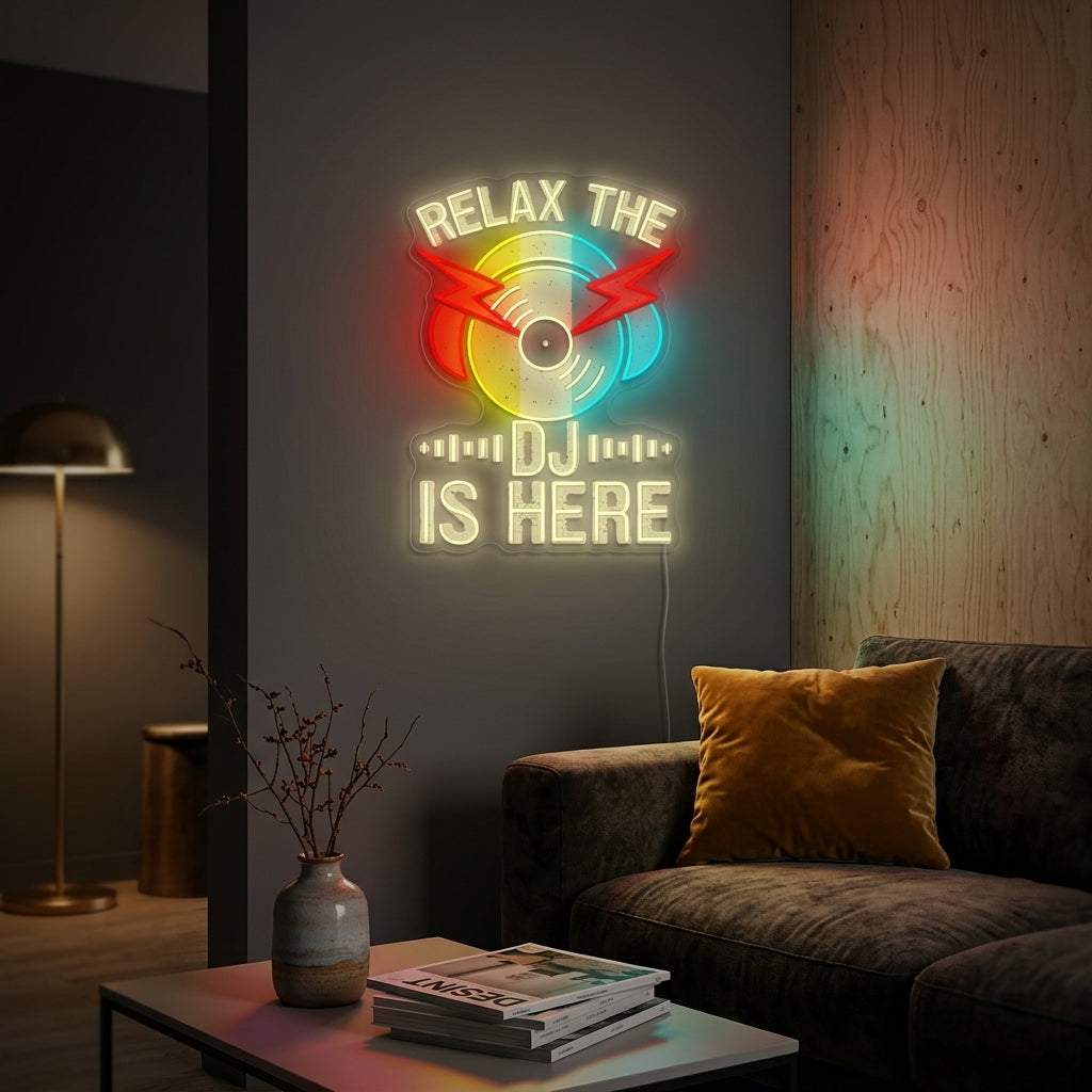 "Relax The Dj Is Here" Neon Sign