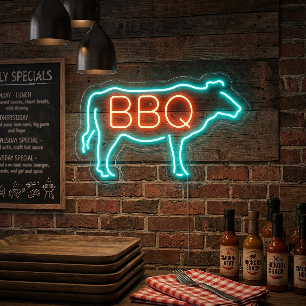 "BBQ COW" Neon Sign