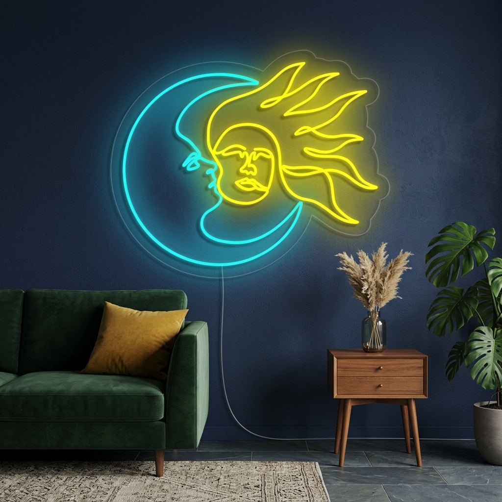 "Day and Night Moon and Sun" Neon Sign