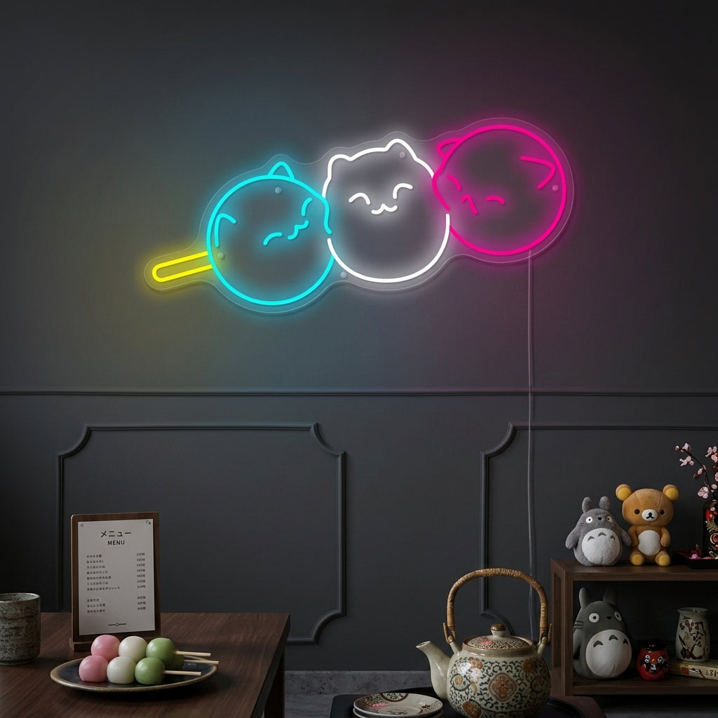 "Kawaii Japanese Dango Cat Dango" Neon Sign