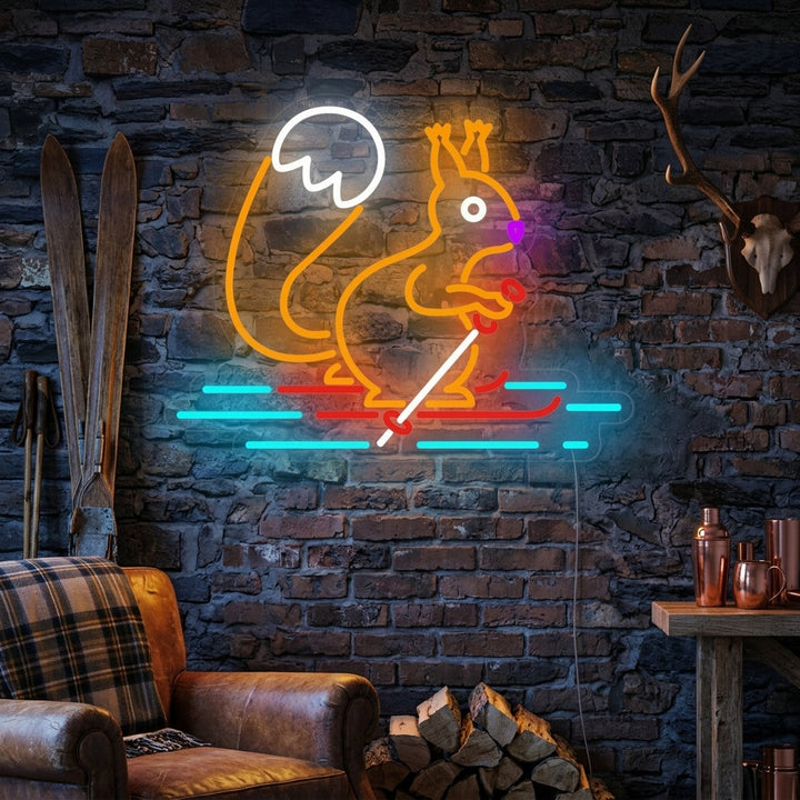 "Squirrel Skiing" Neon Sign