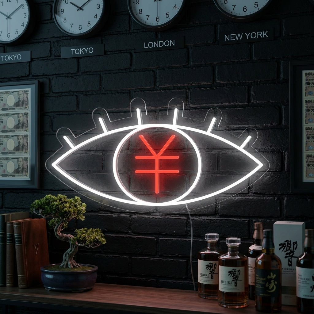 "Japanese Yen Symbol and Eye" Neon Sign
