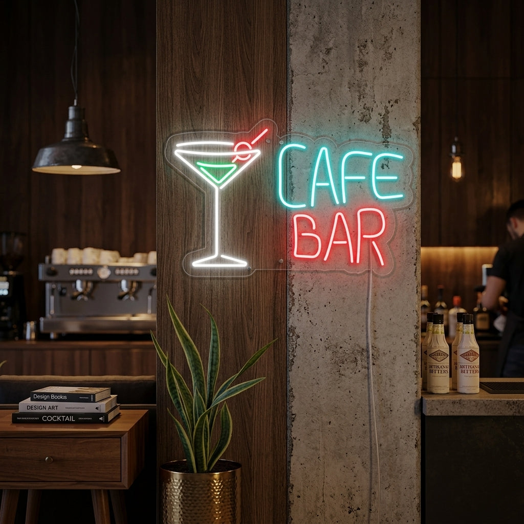 "Cafe Cocktails Bar" Neon Sign