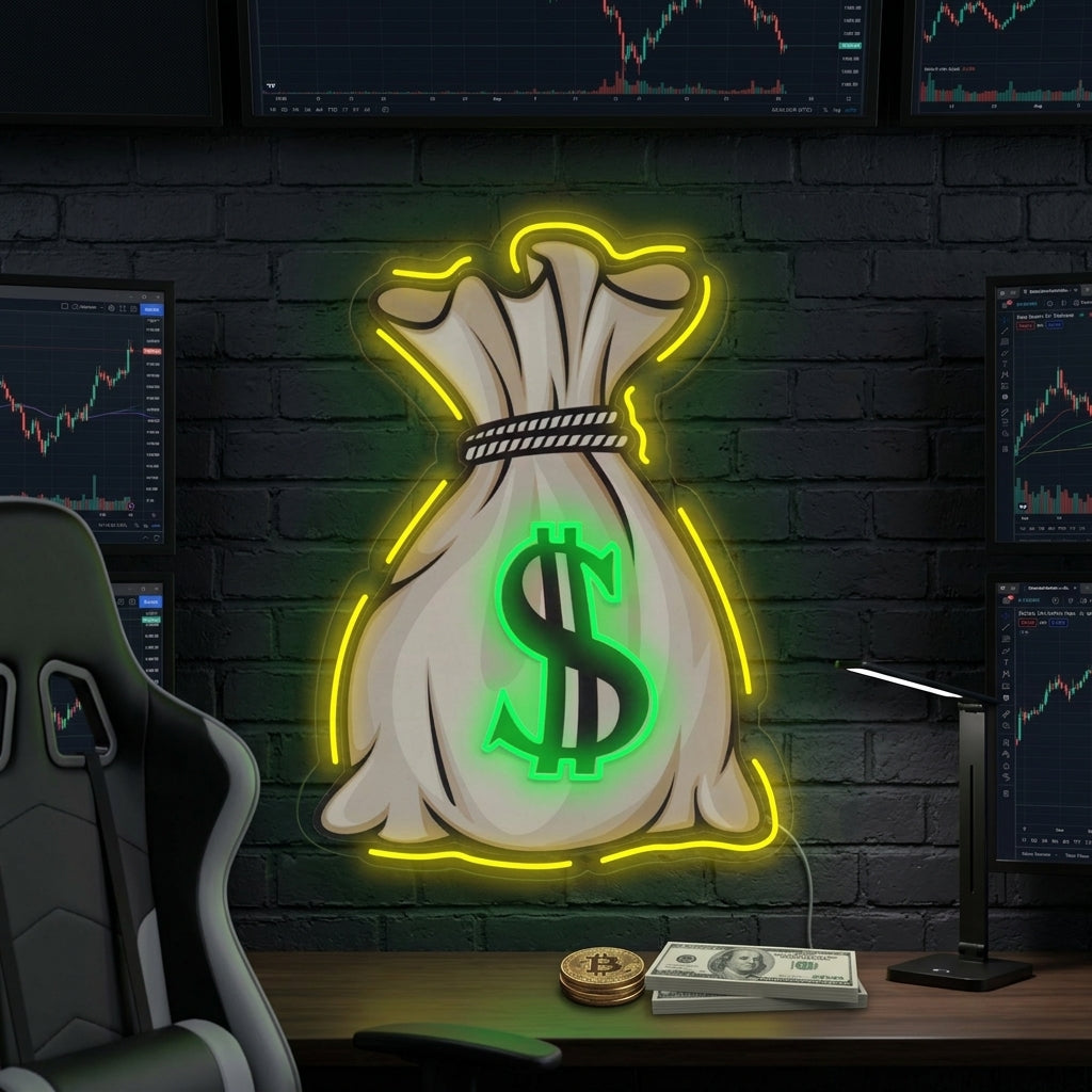"Money Bag UV Print" Neon Sign