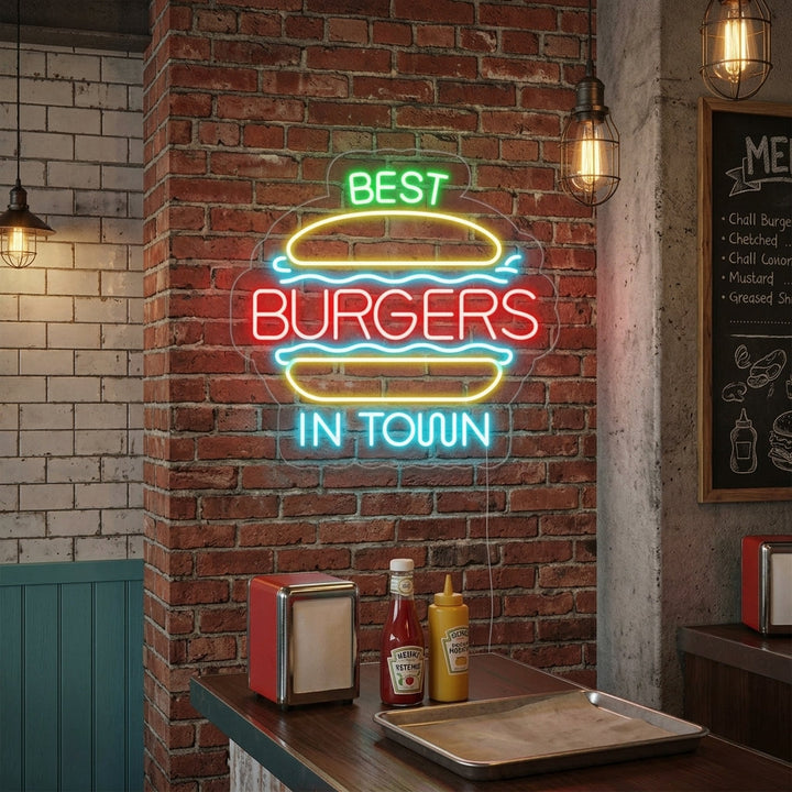 "Best Burgers in Town" Neon Sign