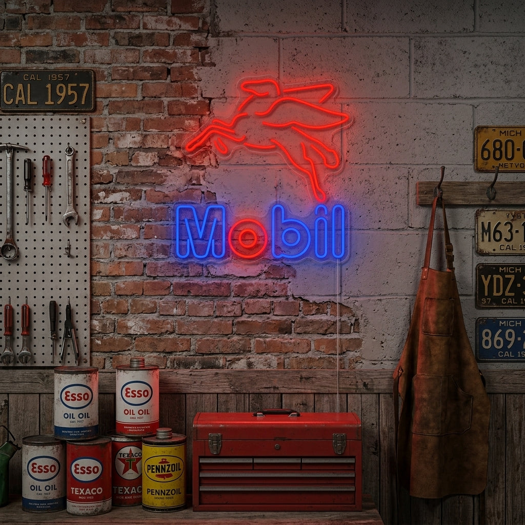"Mobil Oil Gas Shop" Neon Sign