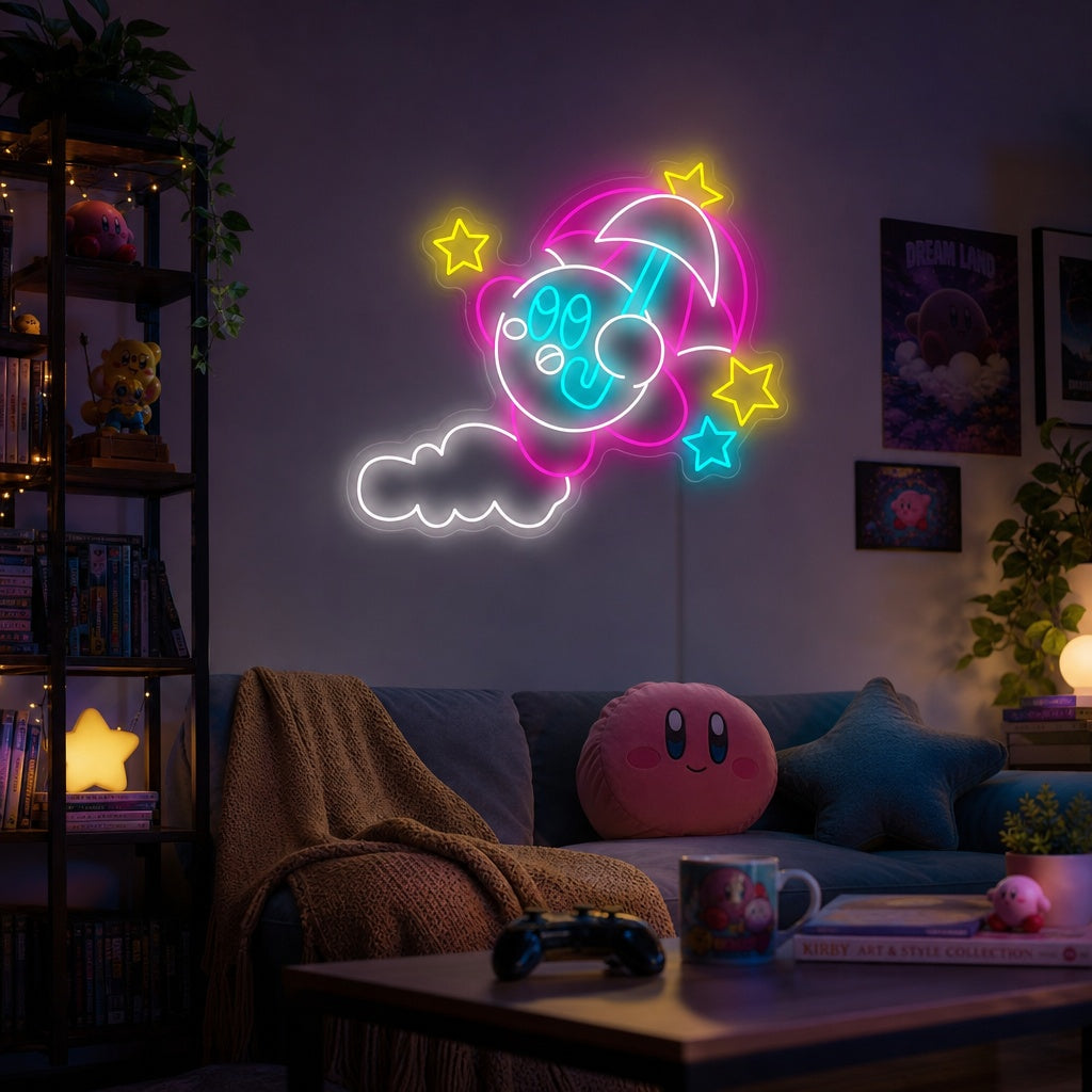 Cartoon Character with Umbrella Neon Sign