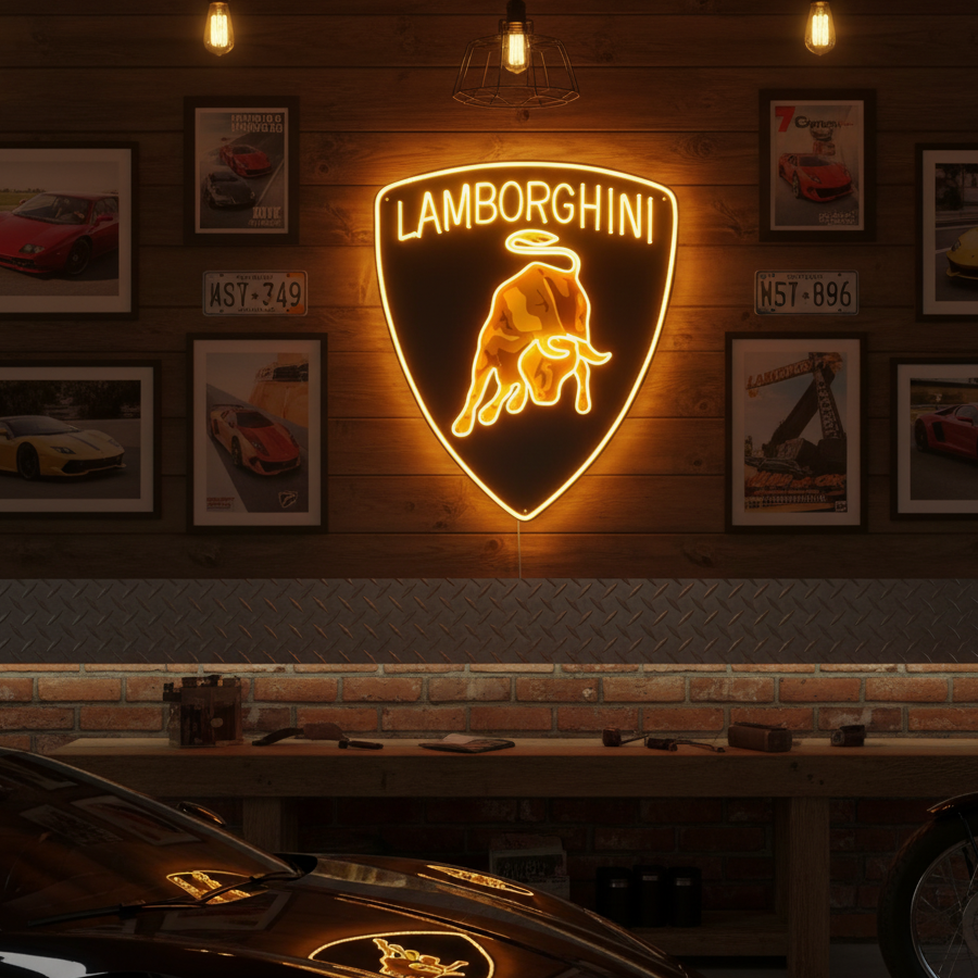 Lamborghini inspired garage neon sign