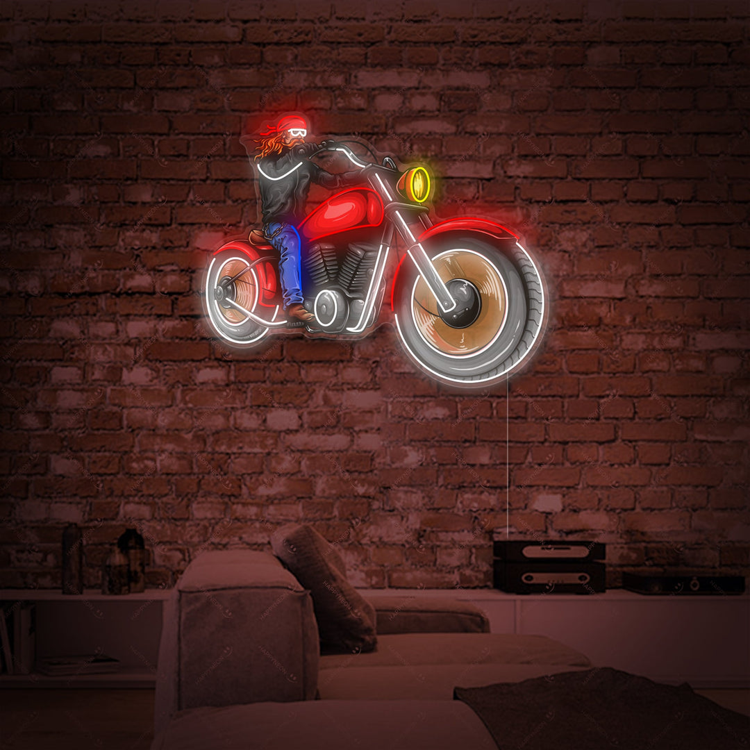 "Man And Classic Retro Motorbike" Neon Sign