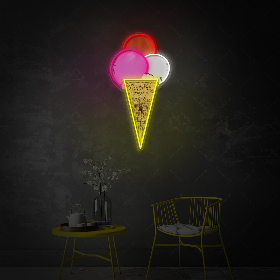 "Pop Art Triple Scoop Cone" Neon Sign