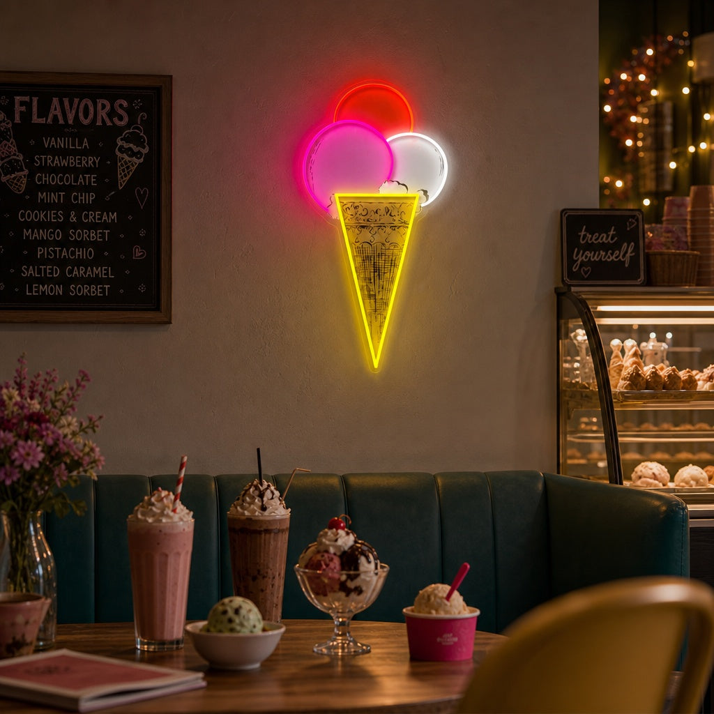"Pop Art Triple Scoop Cone" Neon Sign