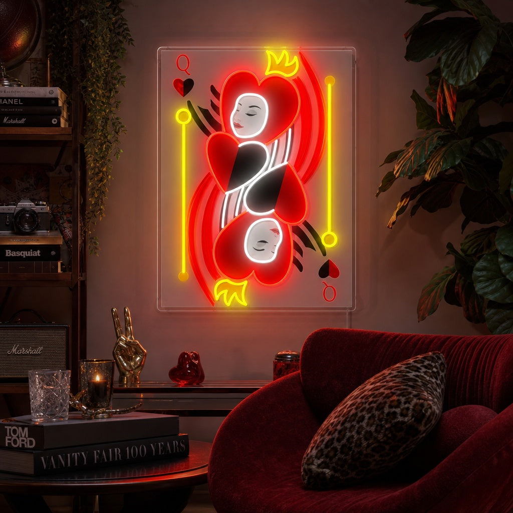 "Queen Of Hearts Card" Neon Sign