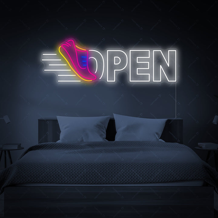"Running Shoes Open" Neon Sign
