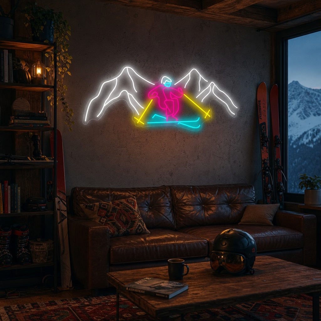 "Skiing Through Mountains" Neon Sign