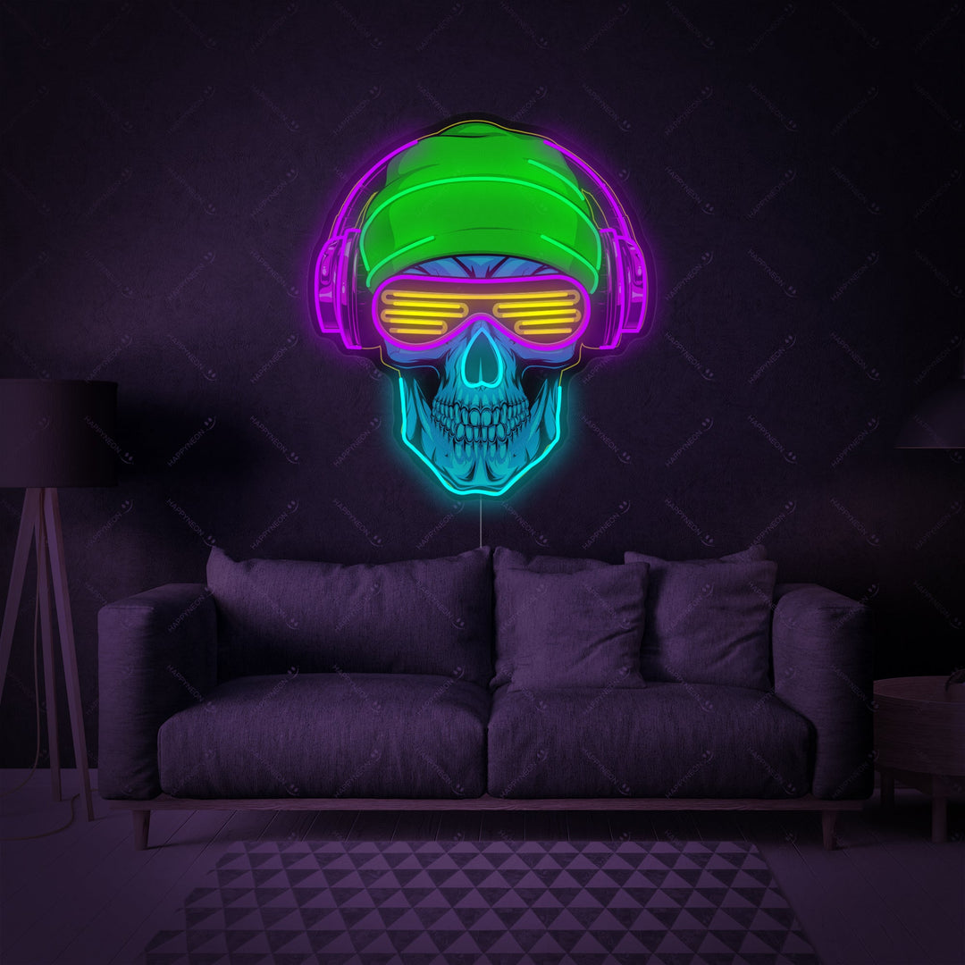 "Skull With Headphones" Neon Sign