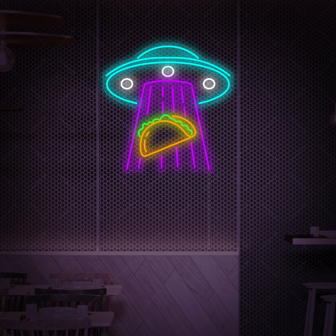 "Ufo Abducting Tacos" Neon Sign