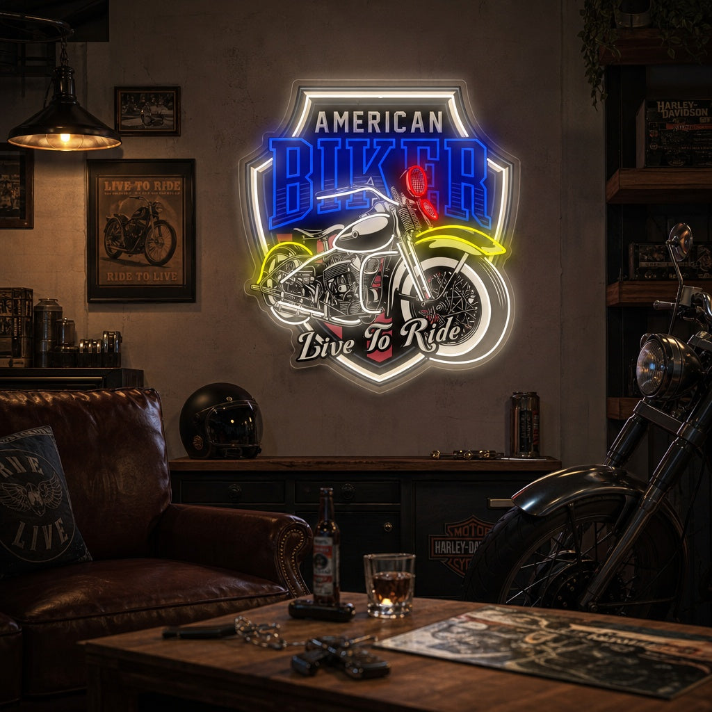 "Vintage Motorcycle Emblem" Neon Sign