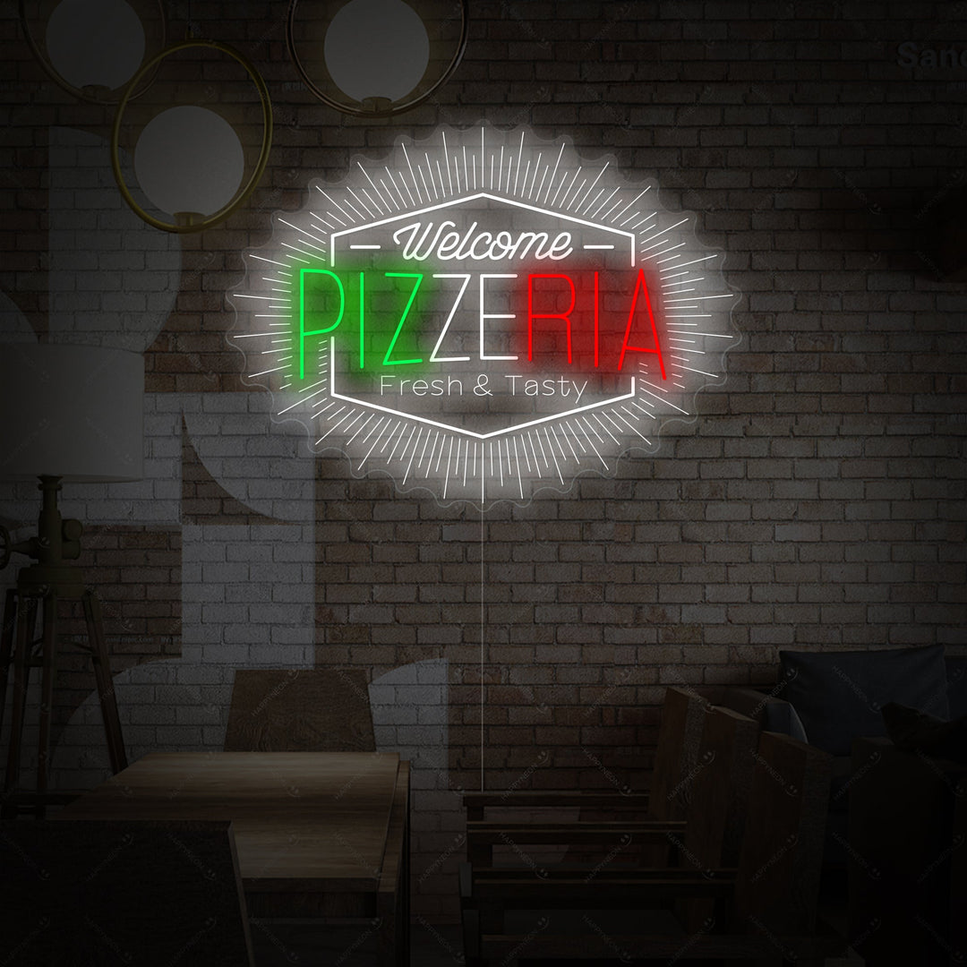 "Welcome Pizzeria" Neon Sign