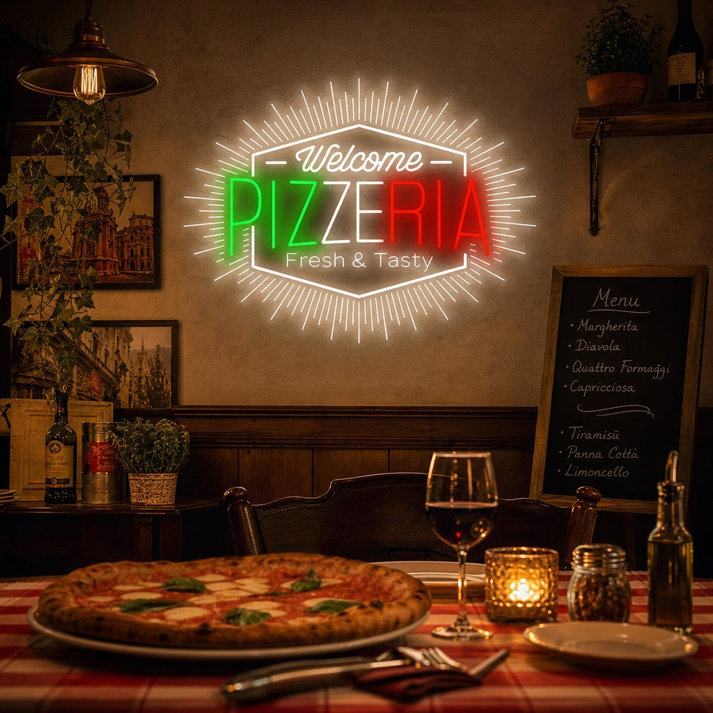 "Welcome Pizzeria" Neon Sign