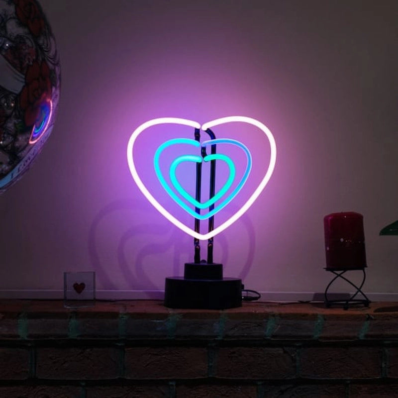 "3 Hearts" Table Neon Sign, Glass Neon Sign