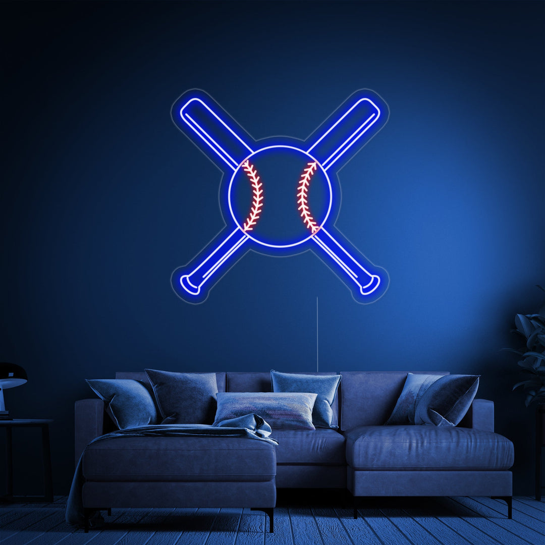 "Baseball Crossed Bats with Ball" Neon Sign