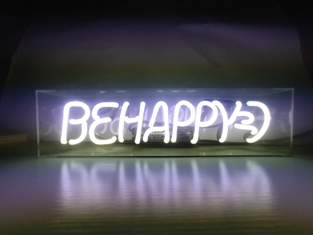 "Be Happy" Acrylic Box Neon Sign, Glass Neon Sign, Table Neon Sign