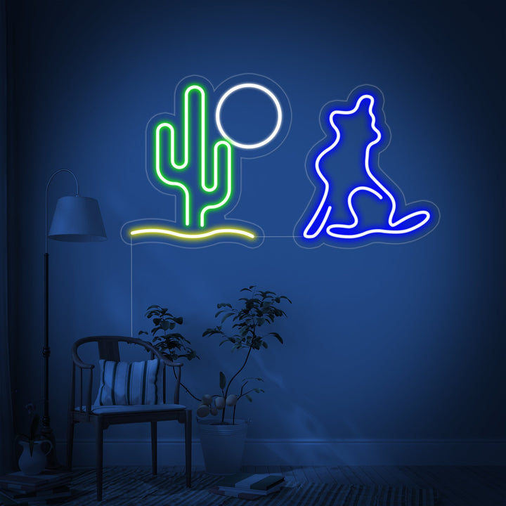 "Cactus Moon Wolf" Neon Sign