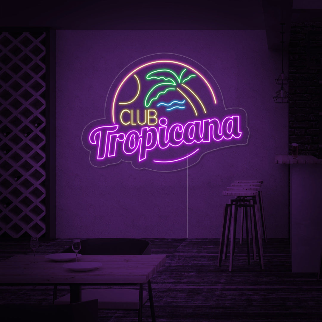 "Club Tropicana Beach Plam Tree Bar" Neon Sign