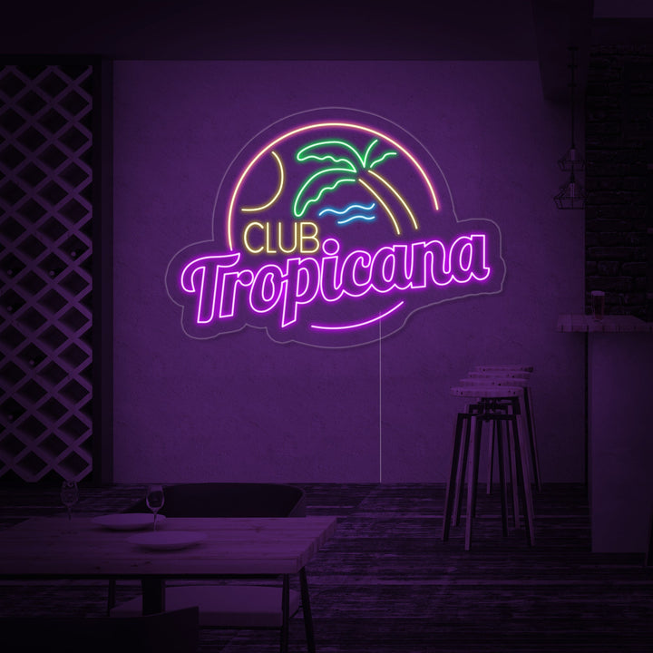 "Club Tropicana Beach Plam Tree Bar" Neon Sign