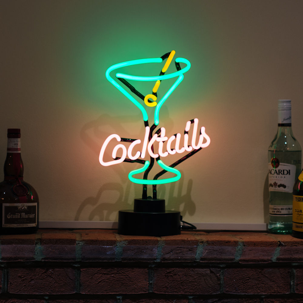 "Cocktails Glass" Table Neon Sign, Glass Neon Sign