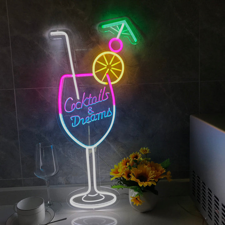 "Cocktails & Dreams, Glass" Mini Neon Sign