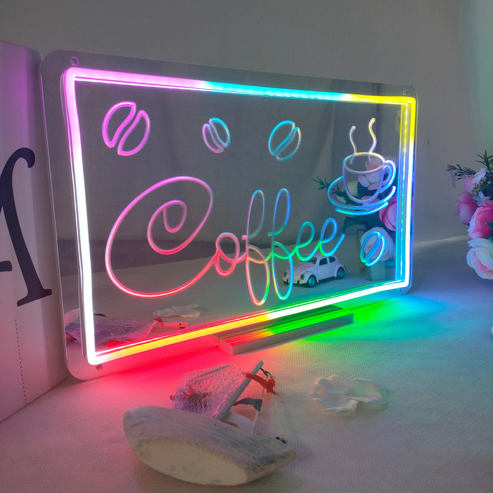 "Coffee Cup, Dreamy Color Changing" Mirror Neon Sign