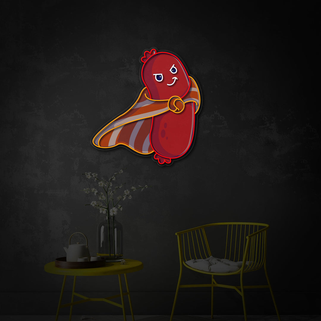 "Cute Sausage Super Hero,Food, Restaurant" UV Print LED Neon Sign