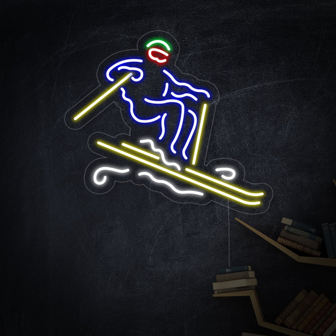 "DOWNHILL SKIER HANDCRAFTED" Neon Sign