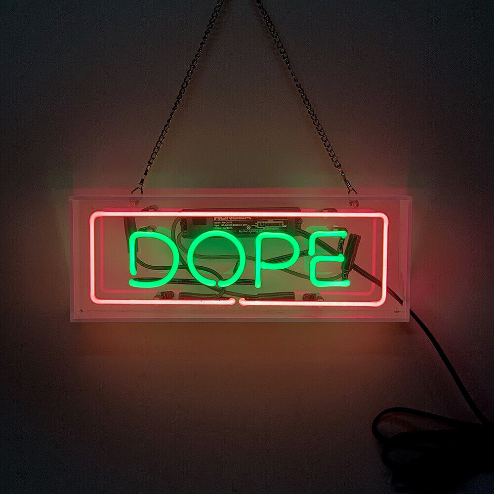 "Dope" Acrylic Box Neon Sign, Glass Neon Sign, Table Neon Sign