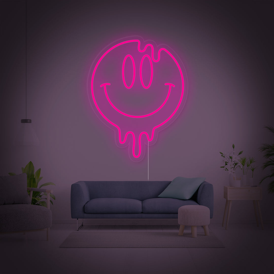 Emoji Smiley Face Dripping Neon Sign